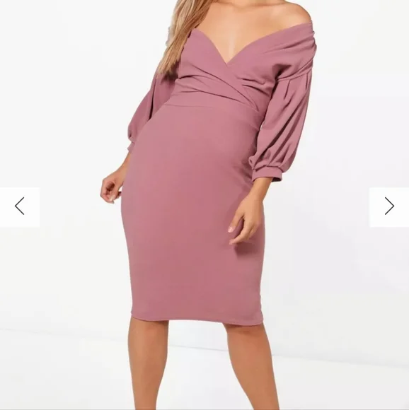 off the shoulder wrap midi dress boohoo review Black Off The Shoulder Wrap Midi Dress